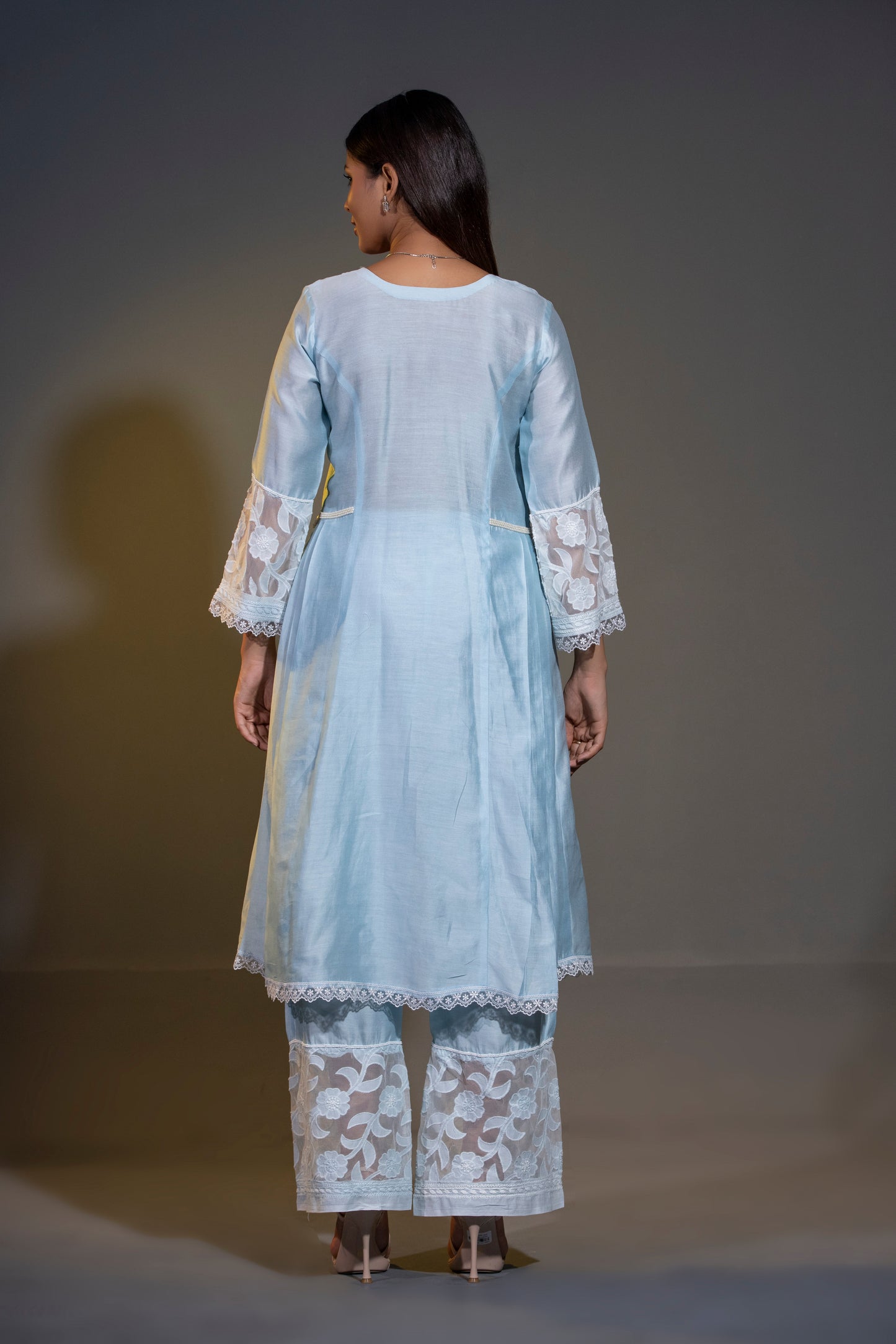 Pure Chanderi Silk A-Line Kurta with Pants and Dupatta