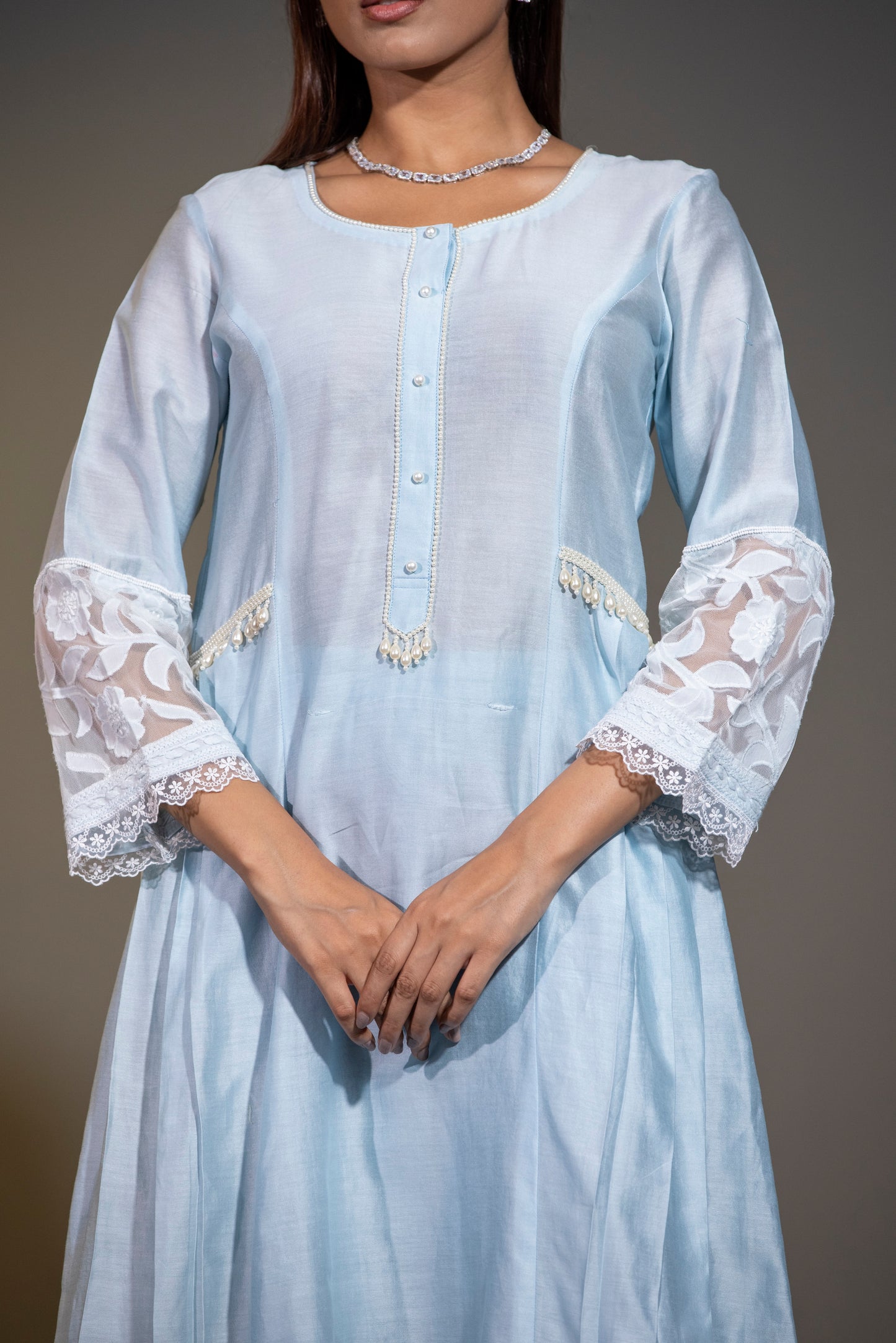 Pure Chanderi Silk A-Line Kurta with Pants and Dupatta