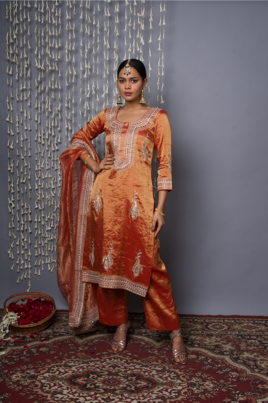 Rust Orange Kurta pant with Dupatta