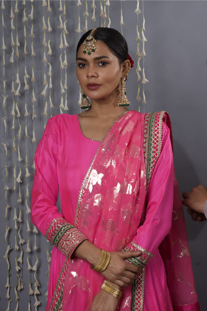 Pink Anarkali with Dupatta