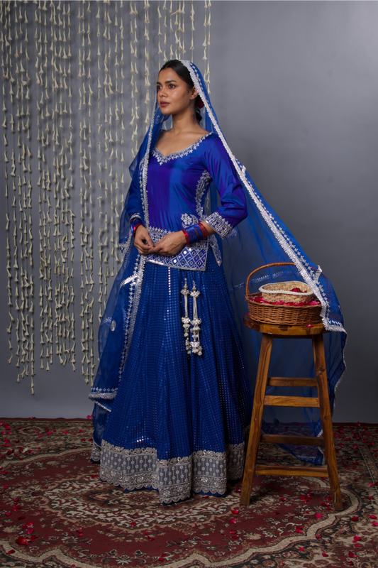 Pure Silk Blue Lehenga Set