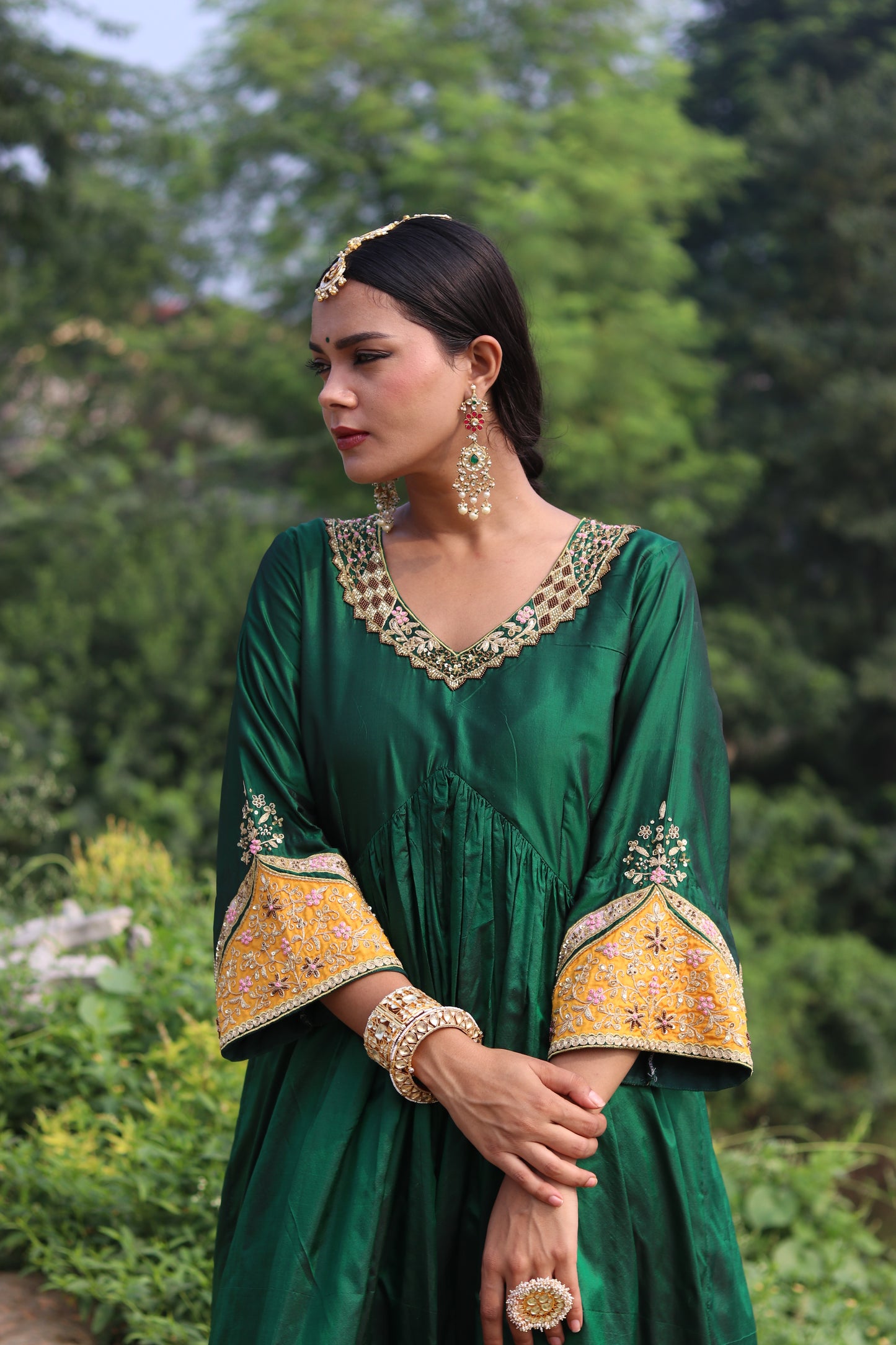 Elegance Redefined Silk Gathered Anarkali With Zari Tissue Dupatta