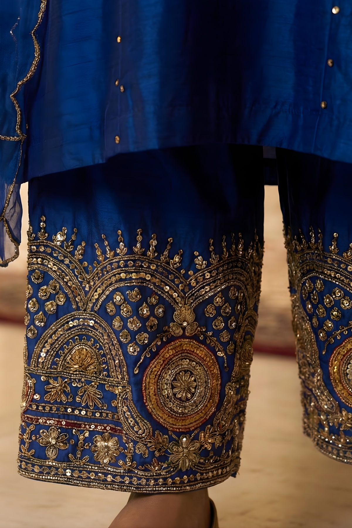 Royal Blue Straight Kurta with Authentic Dabka Work