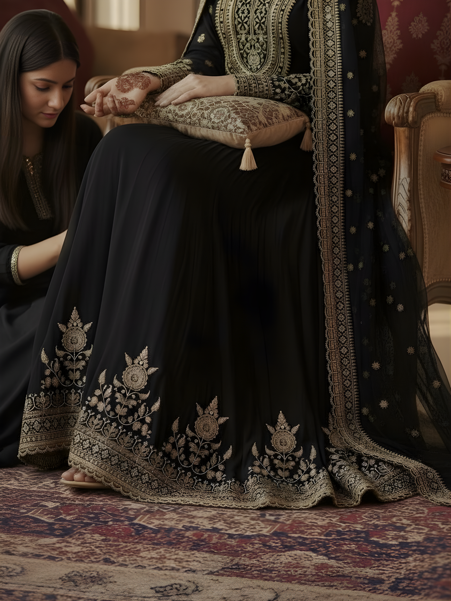 Black Pure Silk Anarkali with Dori & Zardozi Hand Embroidery