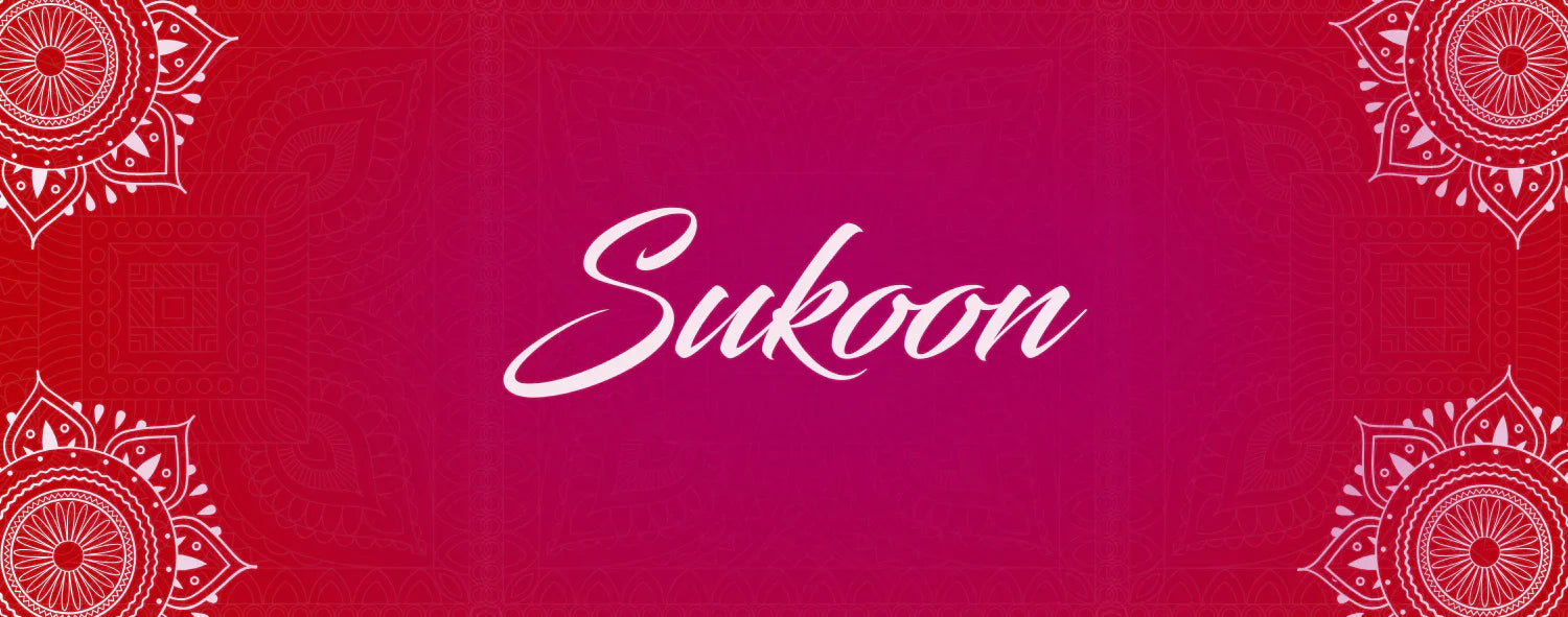 Sukoon collection banner with pink background and white ethnic embroidery patterns by Shweta Dabas