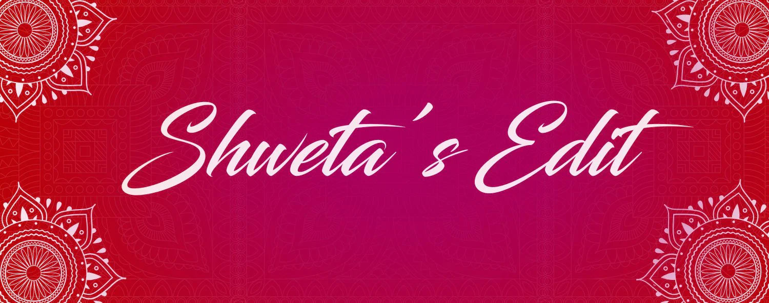 Shweta Dabas Edit banner with pink background and ethnic Mandala embroidery patterns