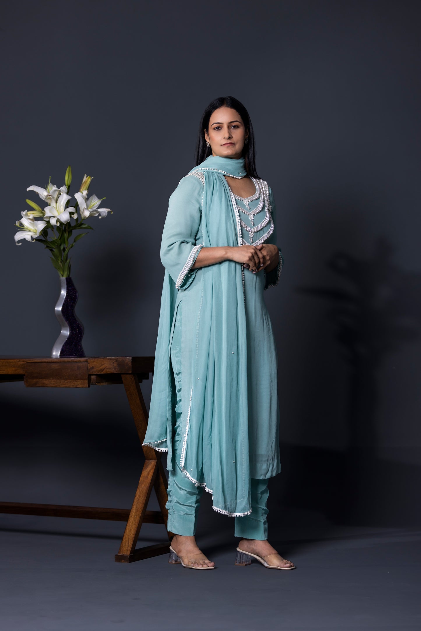 Sage Green kurta Pants and Dupatta