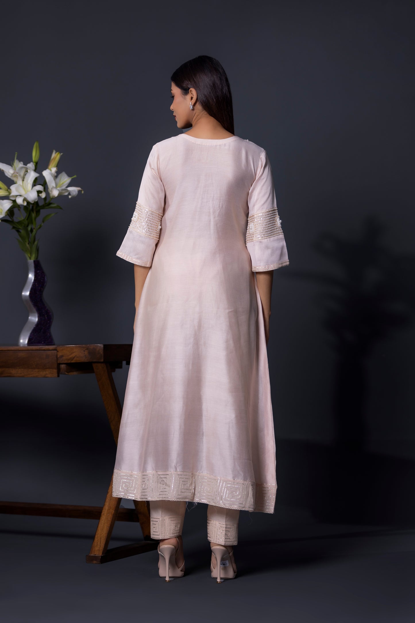 Nude Peach Anarkali with Pants and Dupatta