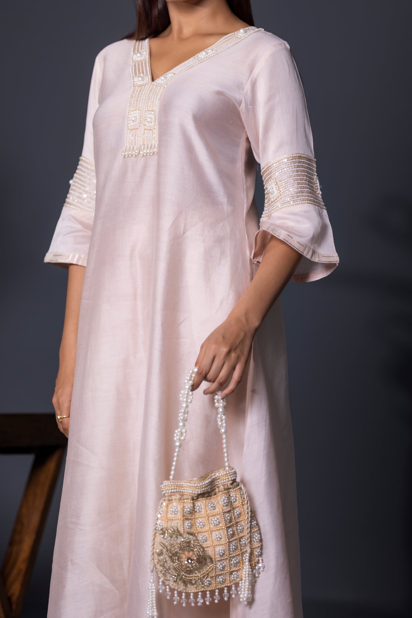 Nude Peach Anarkali with Pants and Dupatta