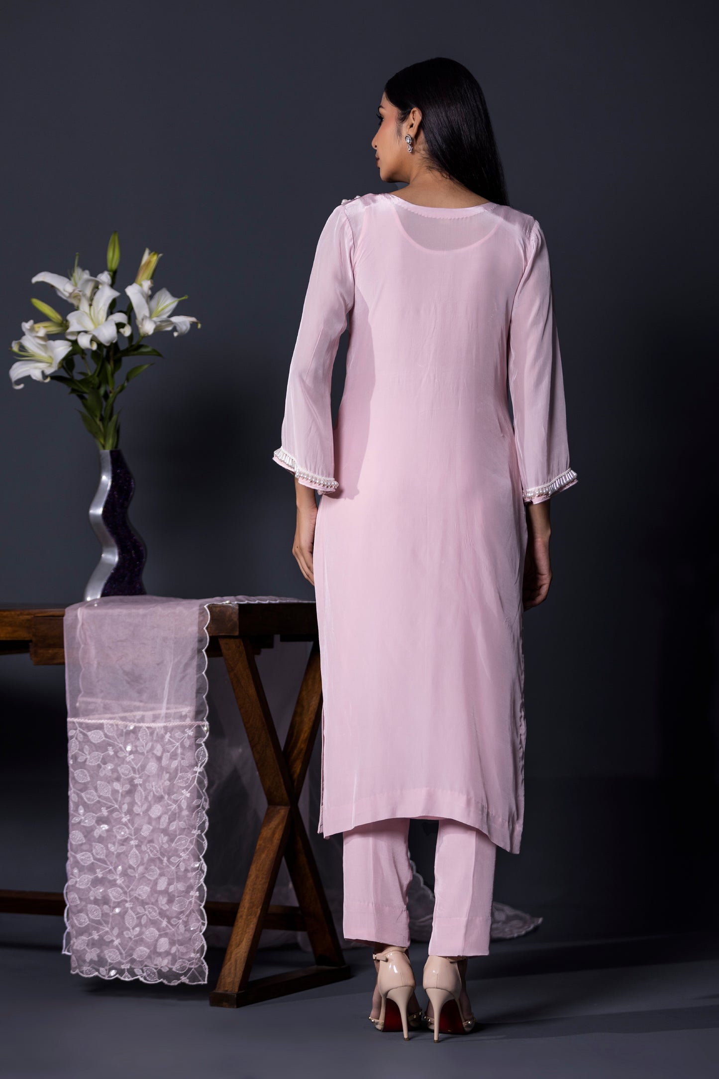 Lilac Crepe Kurta Pants and Dupatta