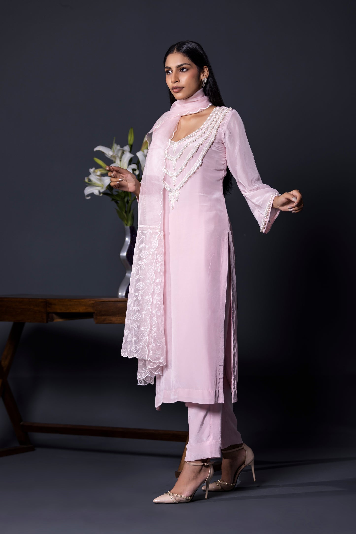 Lilac Crepe Kurta Pants and Dupatta