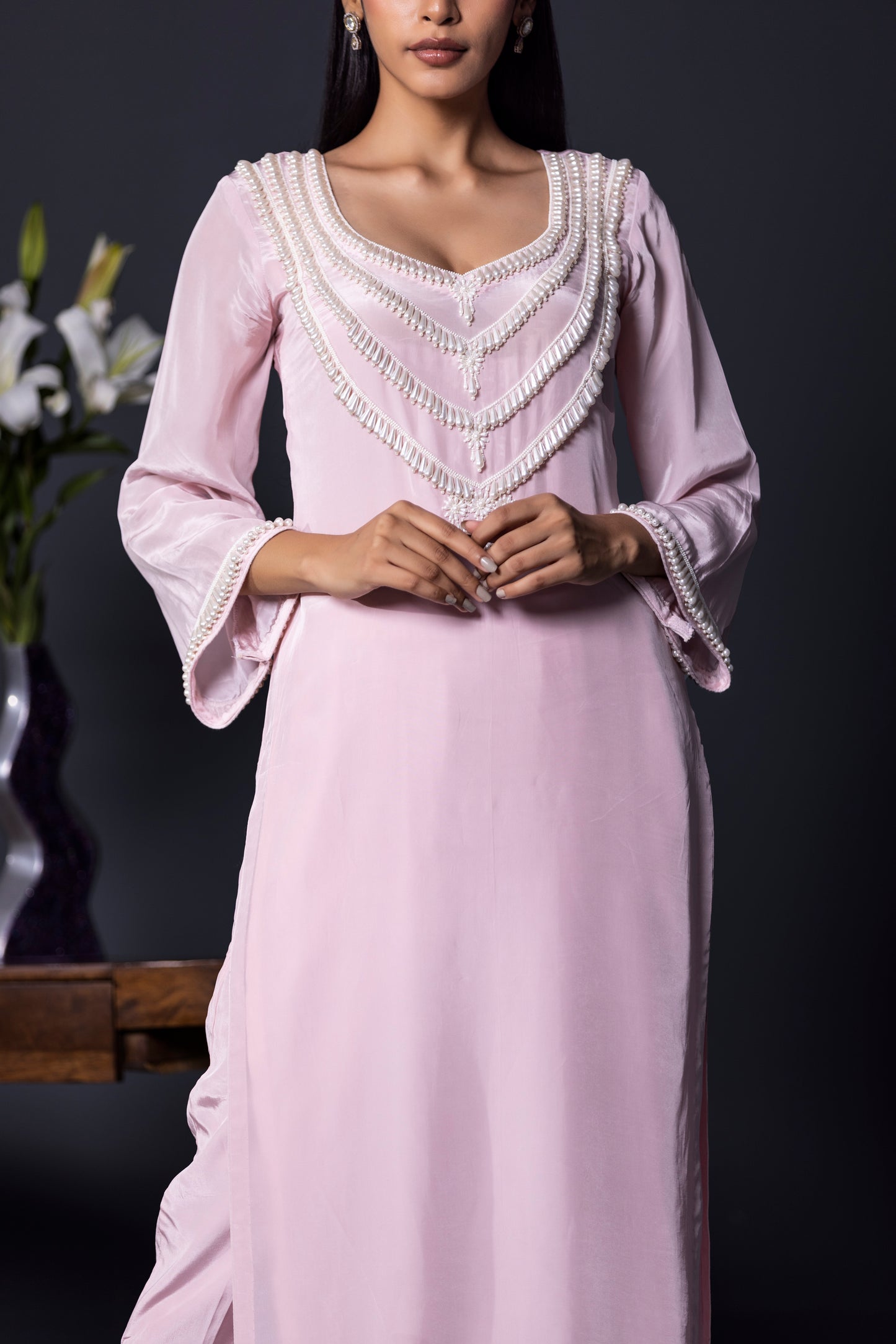 Lilac Crepe Kurta Pants and Dupatta