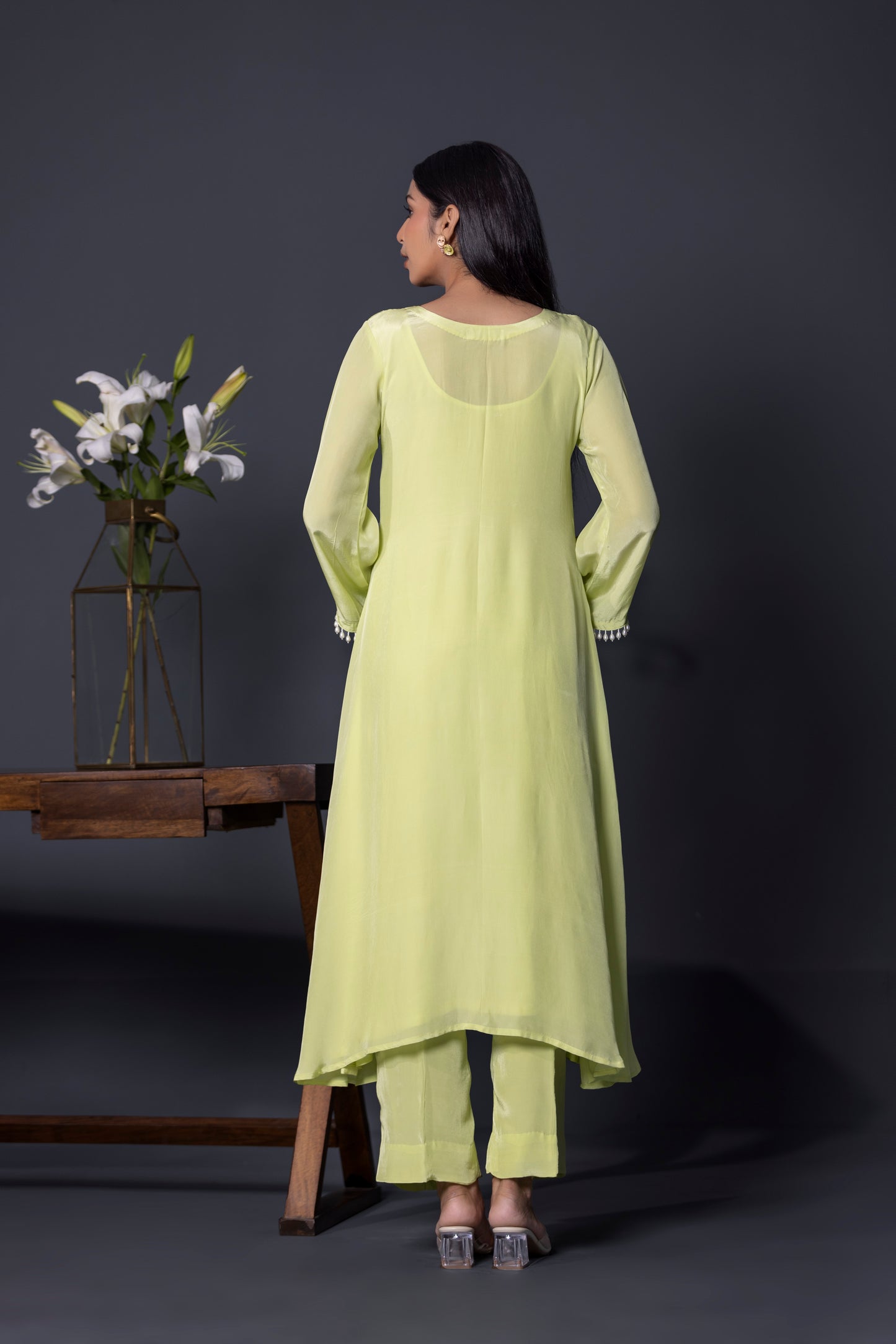 Apple Green Anarkali with Pants and Dupatta