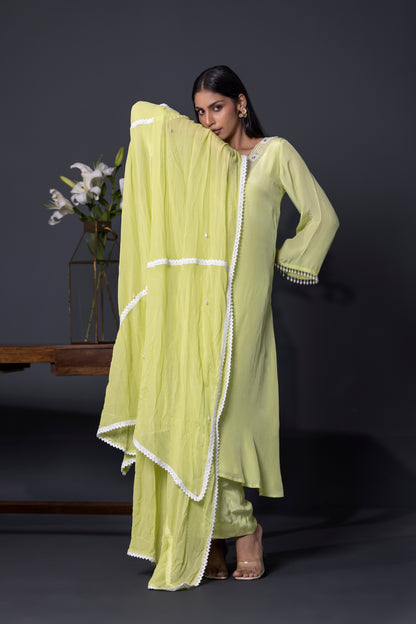 Apple Green Anarkali with Pants and Dupatta