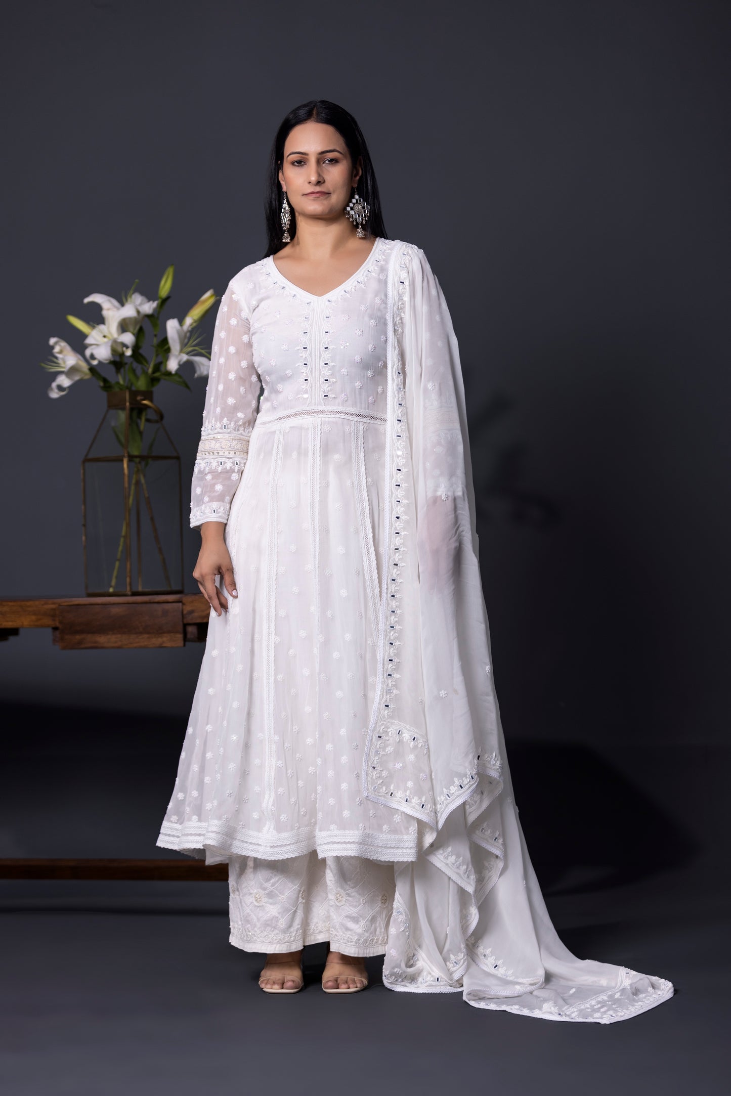 Serine white Anarkali with Pants and Dupatta – Shweta Dabas