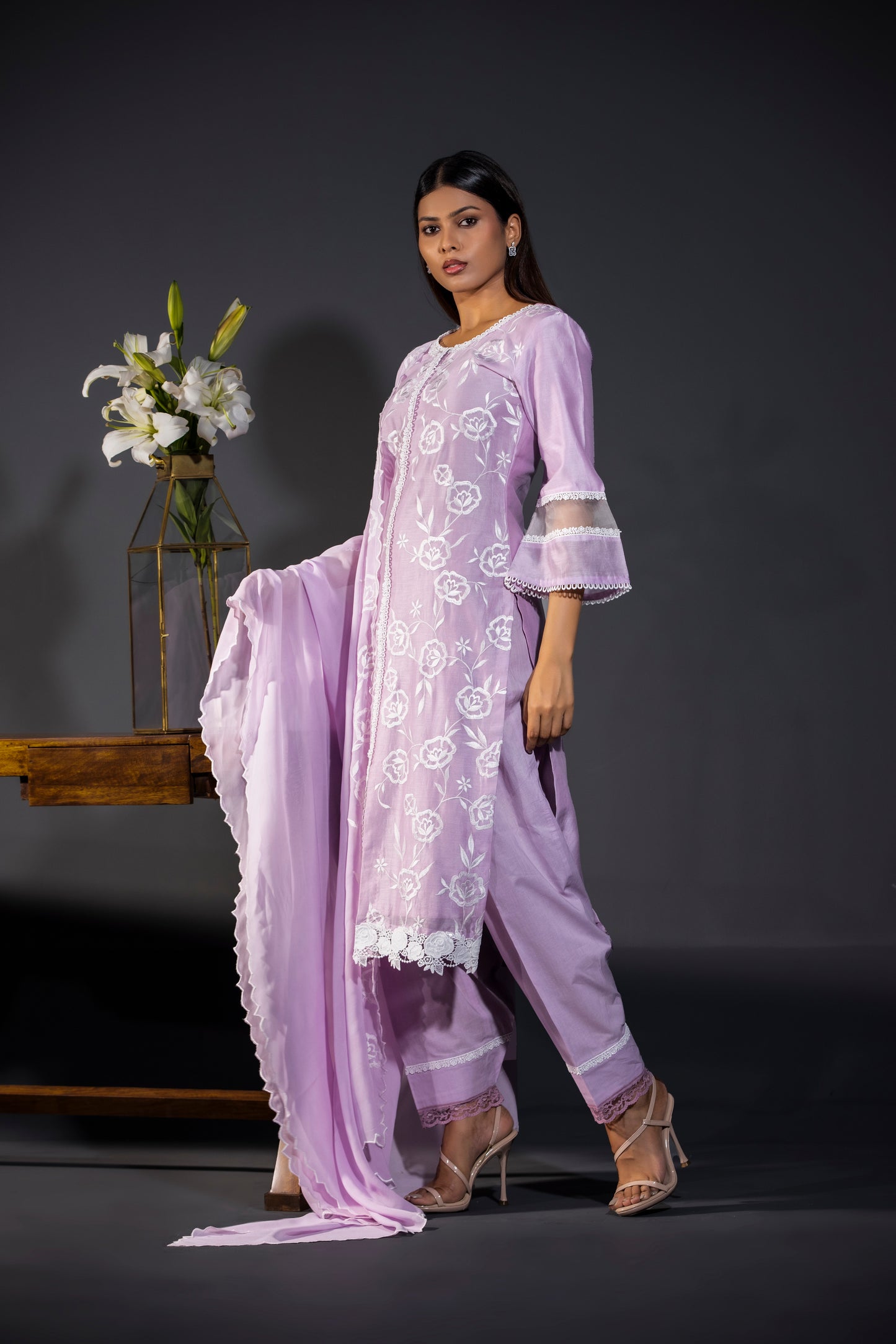 Rose laces Pure Chanderi Kurta Pakistani Salwars and Dupatta