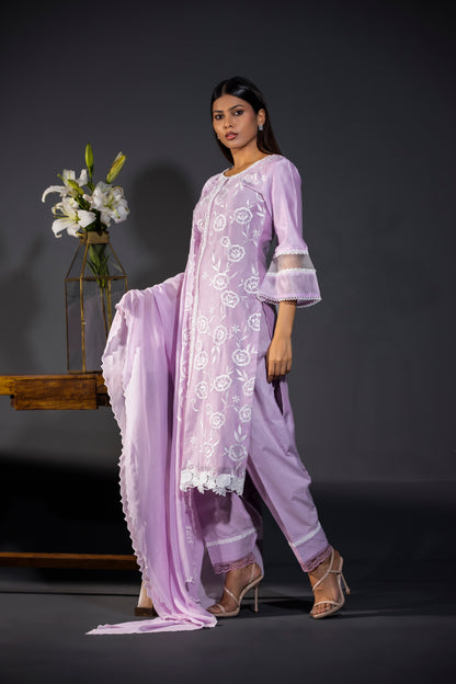 Rose laces Pure Chanderi Kurta Pakistani Salwars and Dupatta