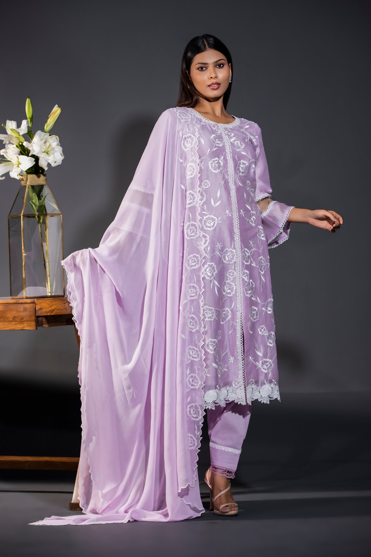 Rose laces Pure Chanderi Kurta Pakistani Salwars and Dupatta