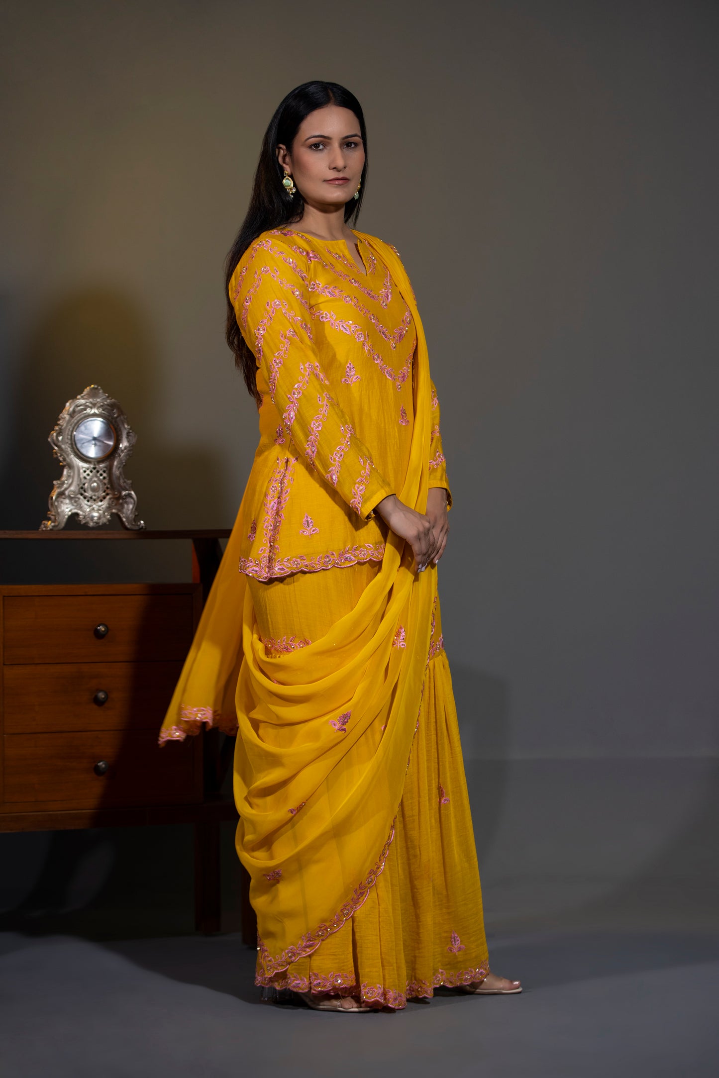 Haldi yellow short Kurta with Garara and Dupatta