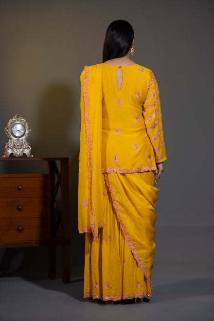 Haldi yellow short Kurta with Garara and Dupatta