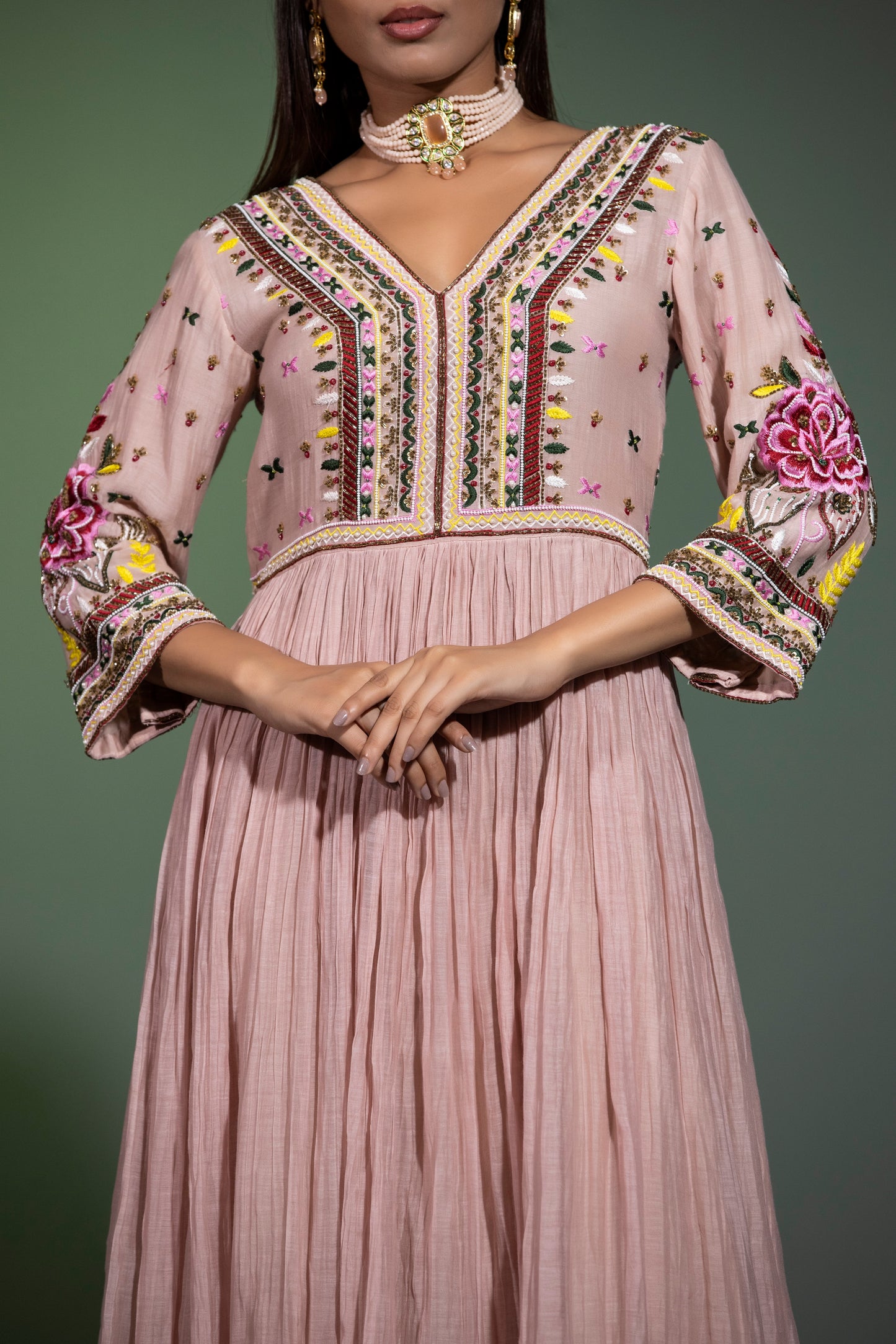 Nude peach Anarkali with Pants and Dupatta