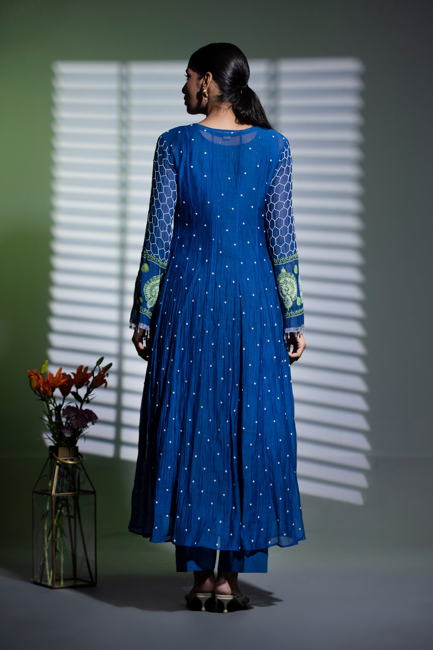 Royal blue Anarkali with Pants and Dupatta