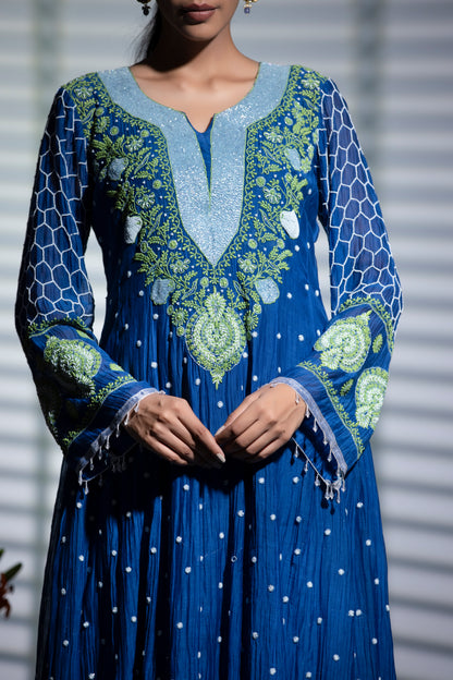 Royal blue Anarkali with Pants and Dupatta