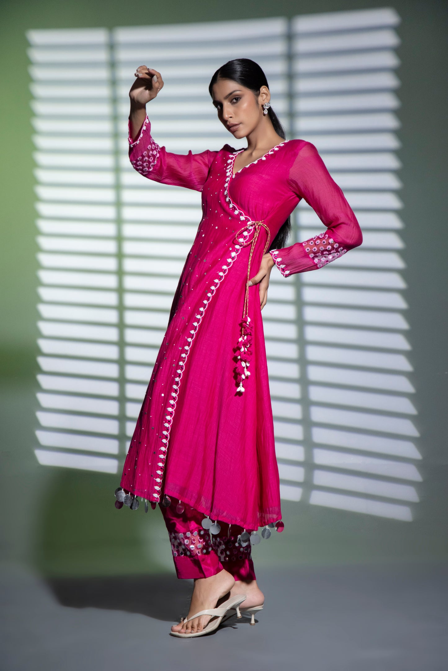 Angrakha A-line Kurta  with Pants and Dupatta