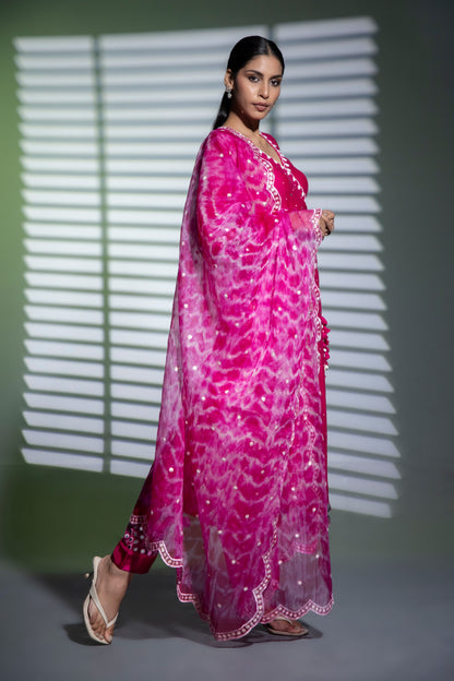 Angrakha A-line Kurta  with Pants and Dupatta