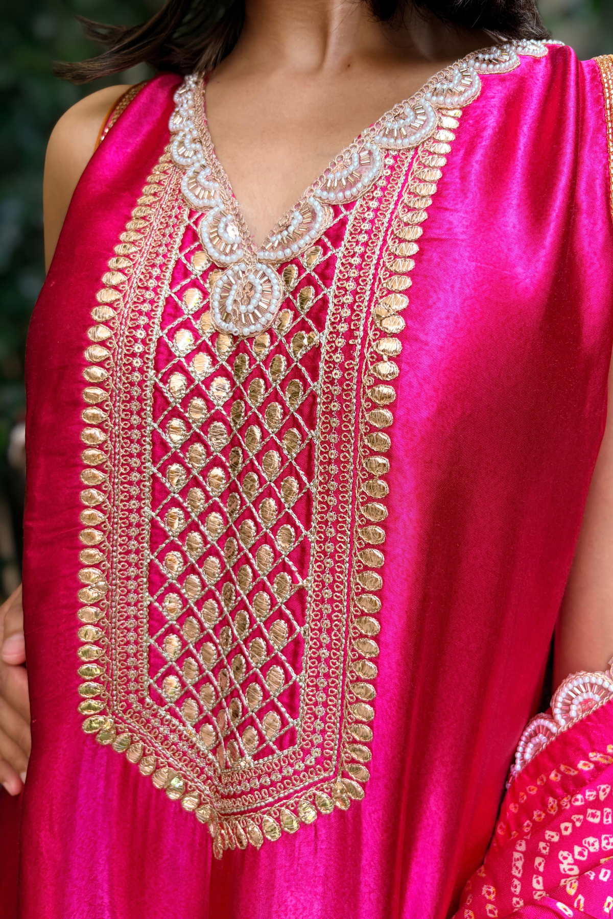Ajrak Modal Silk Set with Gotta Patti