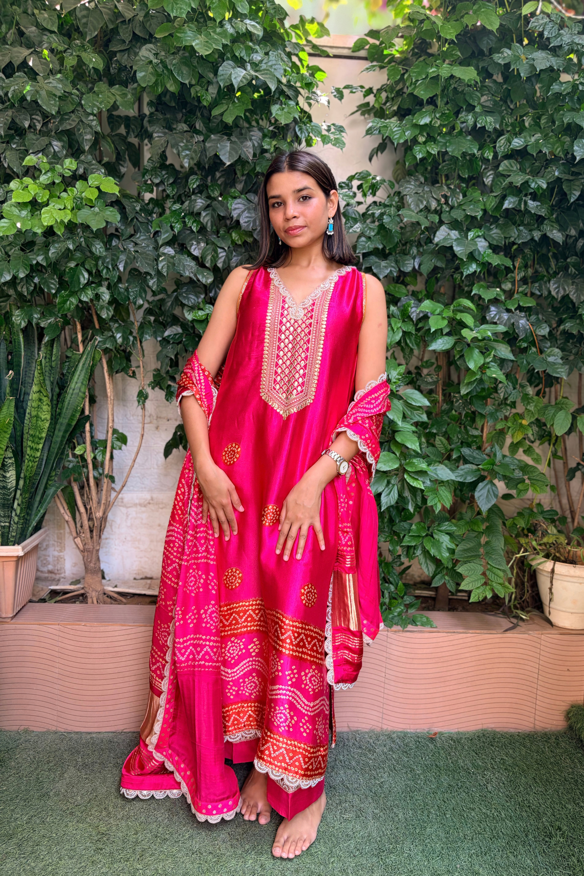 Ajrak Modal Silk Set with Gotta Patti