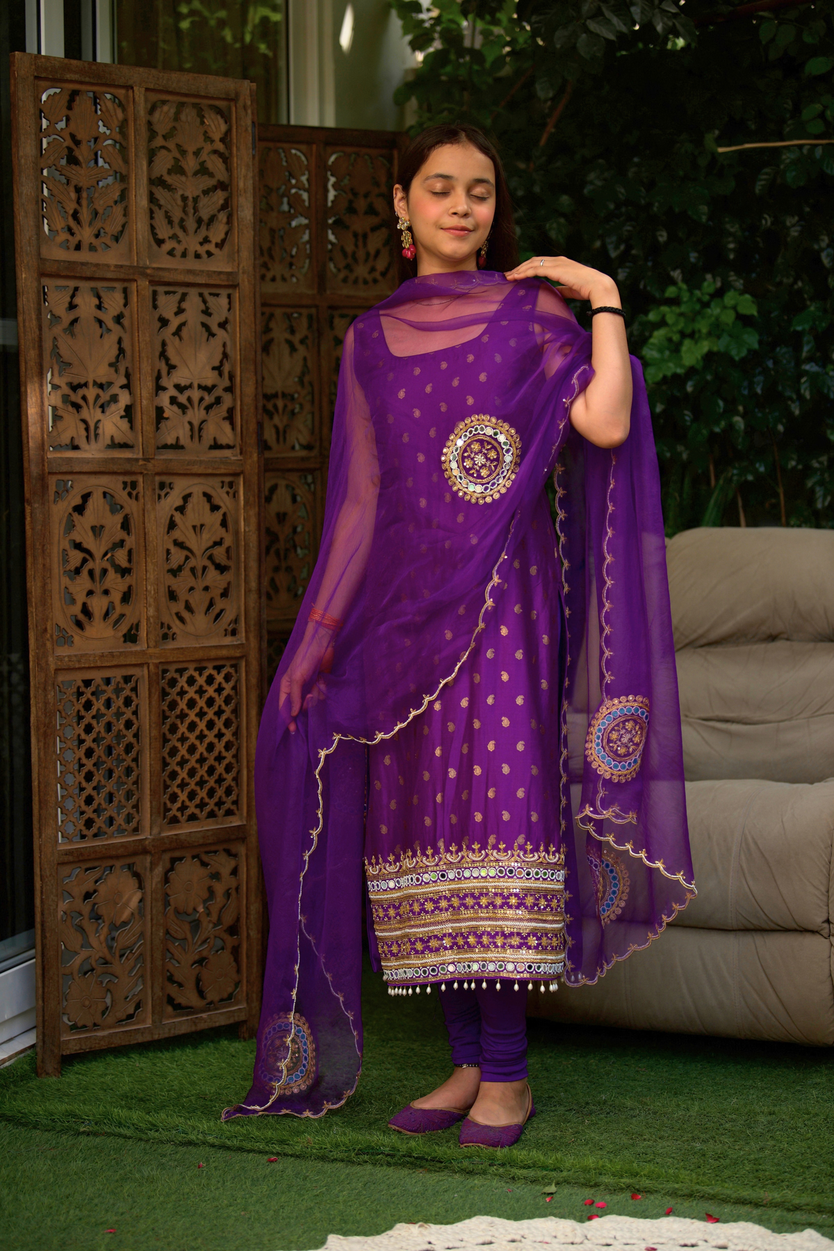 Banarasi Silk Kurta & Pyjami Set with Silk Organza Dupatta