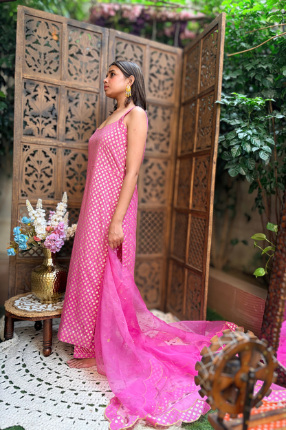 Chanderi Banarasi Kurta Set with Silk Organza Dupatta