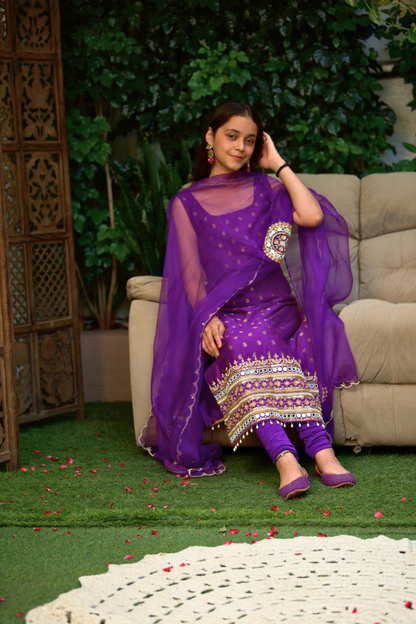 Banarasi Silk Kurta & Pyjami Set with Silk Organza Dupatta