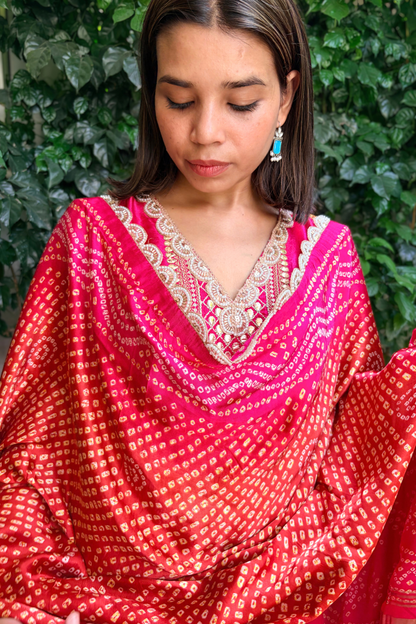 Ajrak Modal Silk Set with Gotta Patti