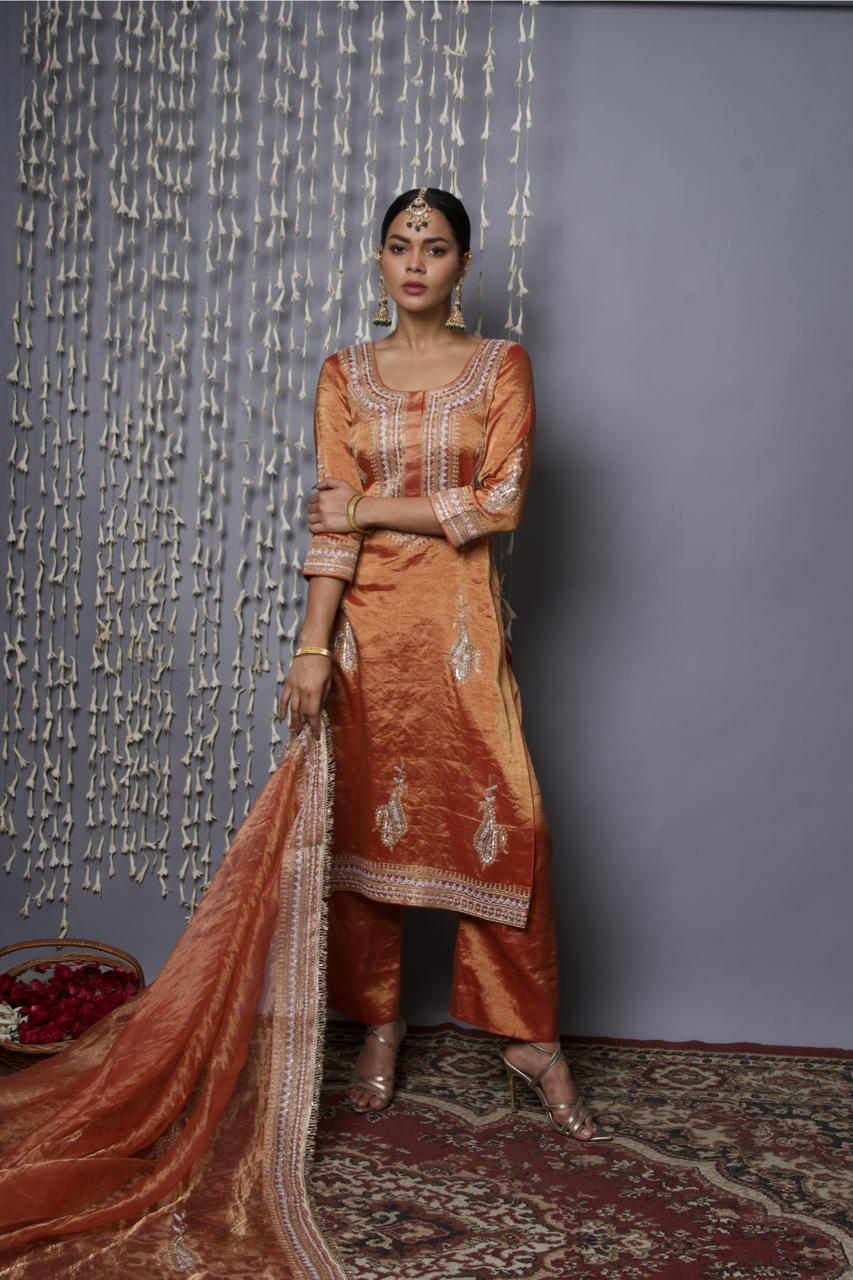 Rust Orange Kurta pant with Dupatta
