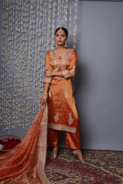 Rust Orange Kurta pant with Dupatta