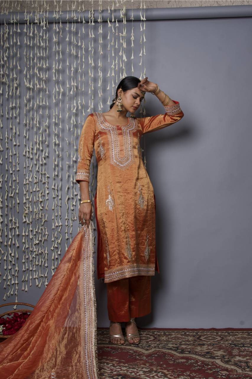 Rust Orange Kurta pant with Dupatta