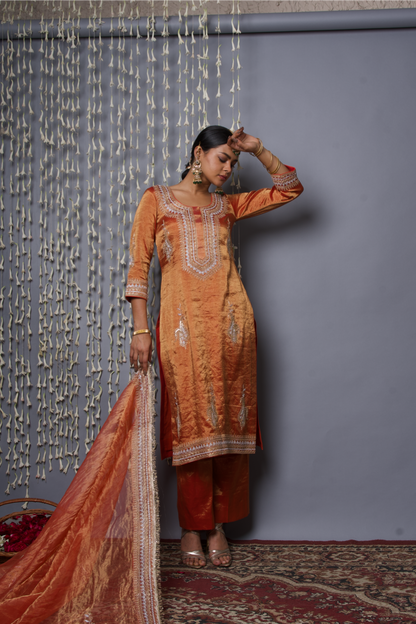 Rust Orange Kurta pant with Dupatta