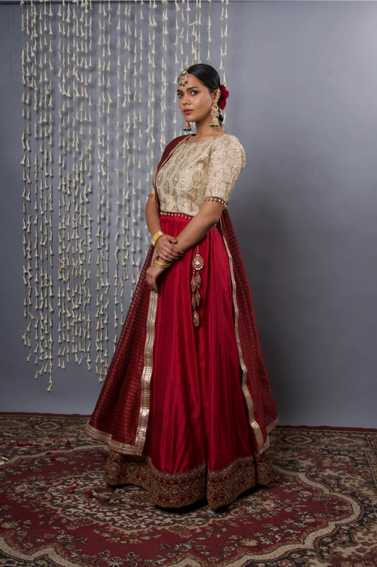 Maroon Silk Lehenga Set