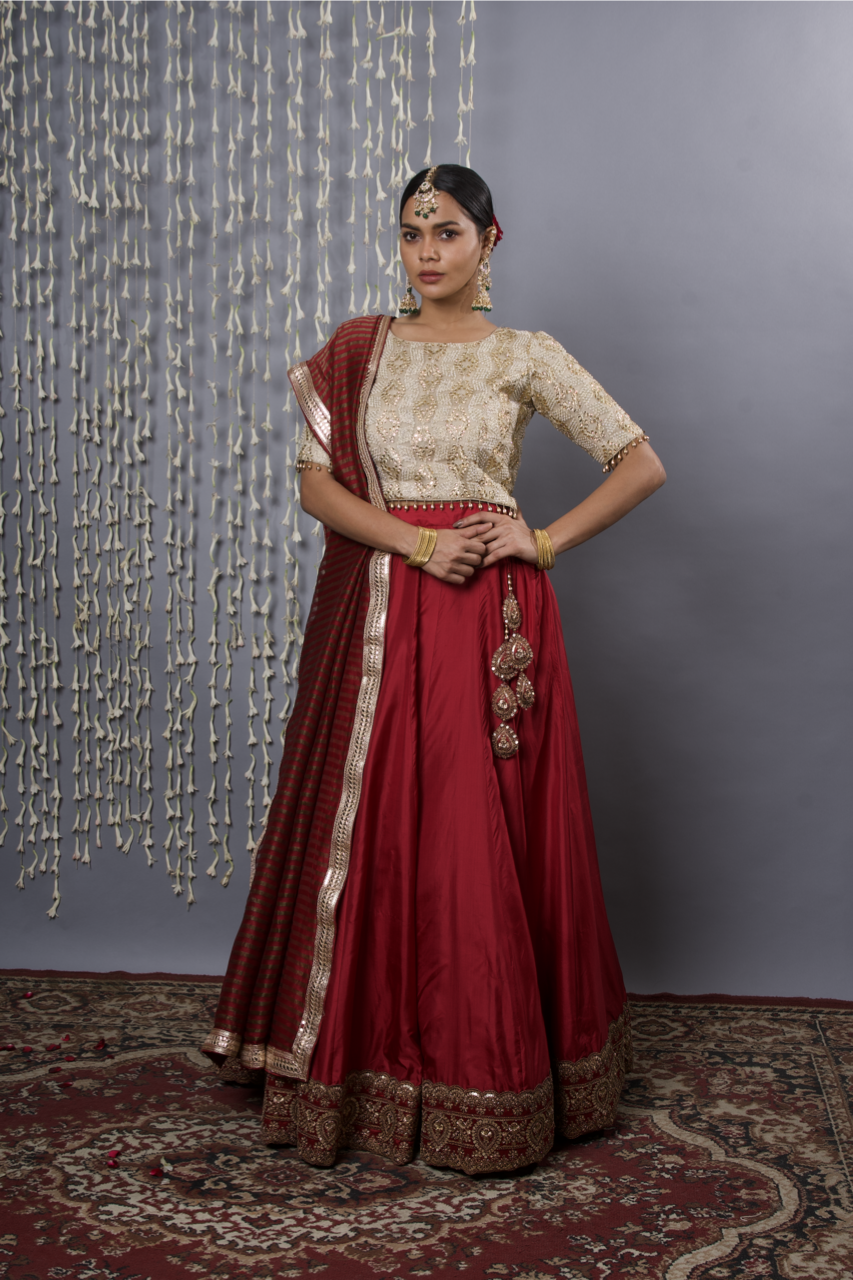 Maroon Silk Lehenga Set