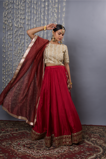 Maroon Silk Lehenga Set