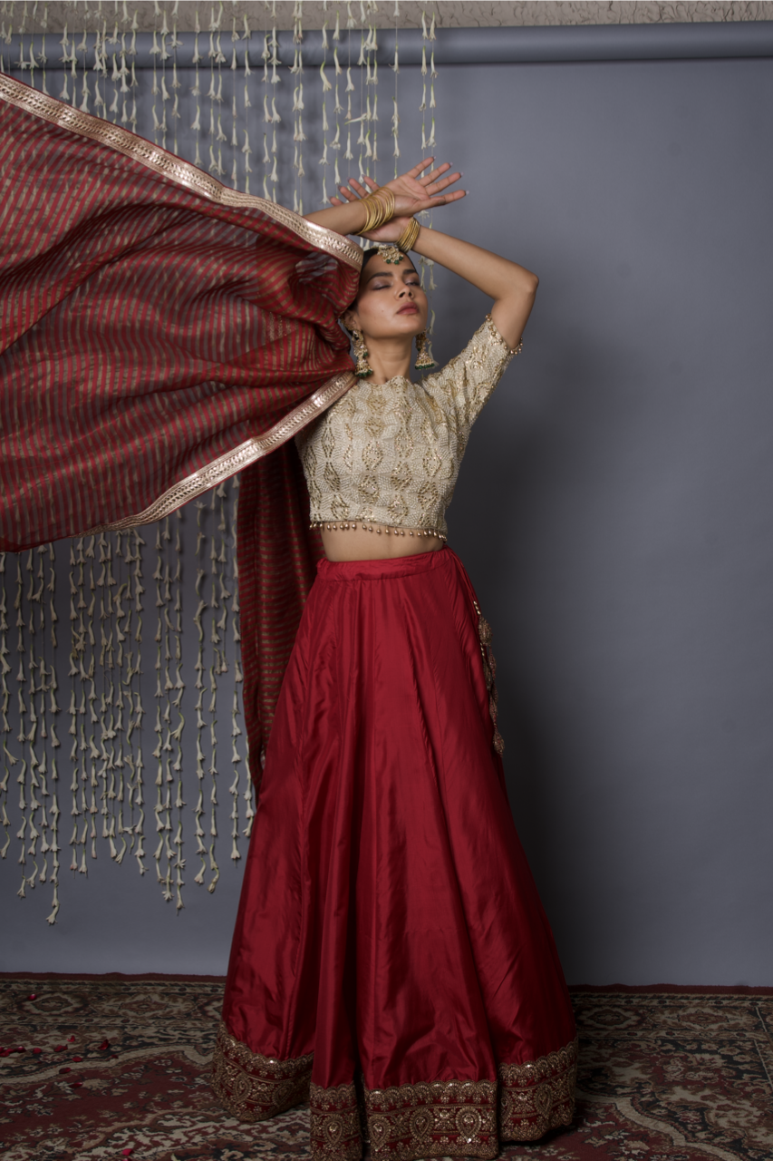 Maroon Silk Lehenga Set