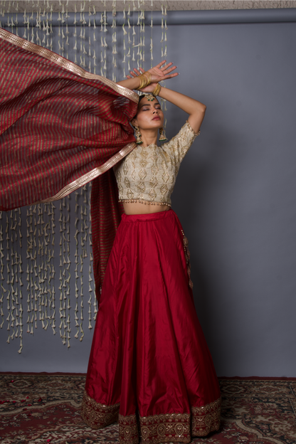 Maroon Silk Lehenga Set
