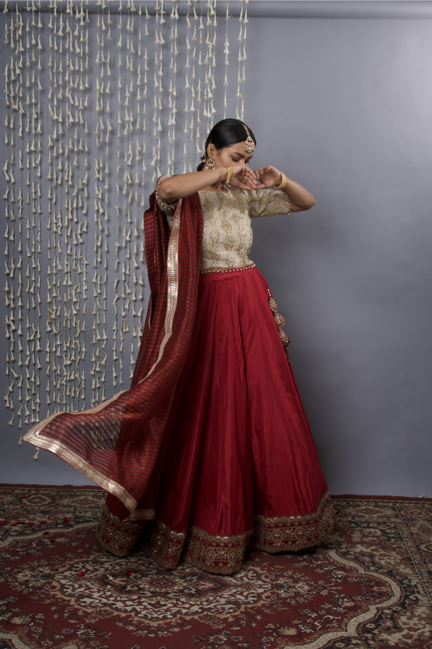 Maroon Silk Lehenga Set
