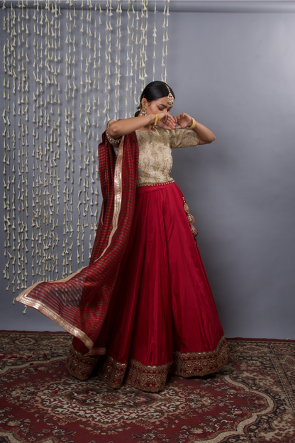 Maroon Silk Lehenga Set