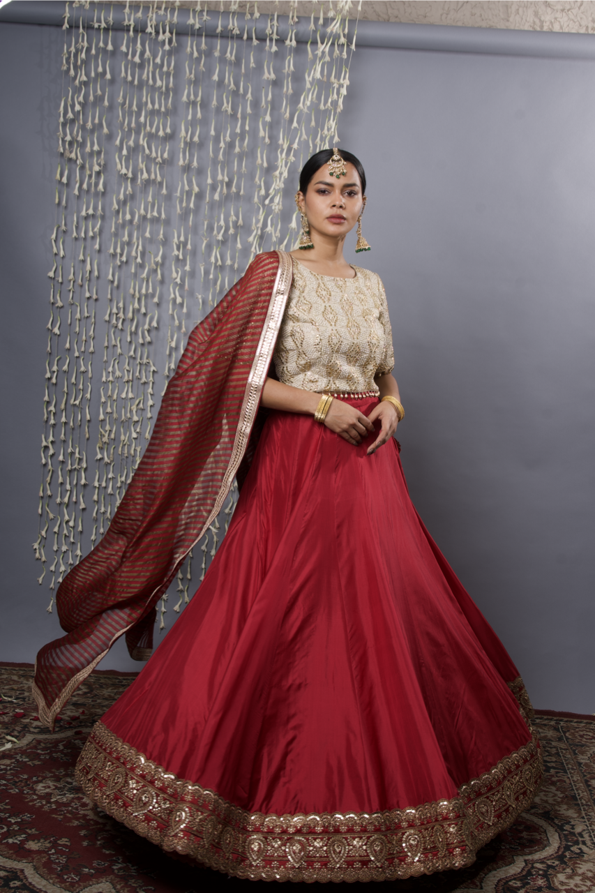 Maroon Silk Lehenga Set