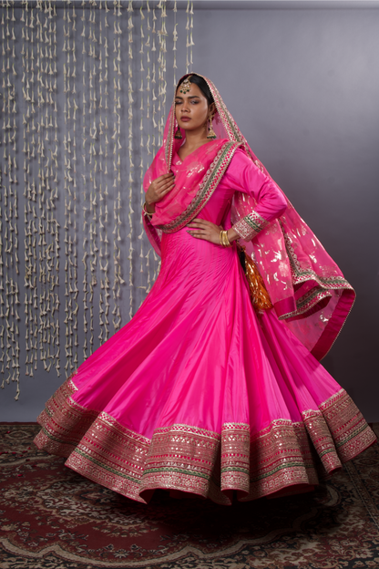Pink Anarkali with Dupatta