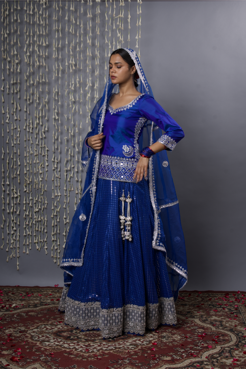 Pure Silk Blue Lehenga Set