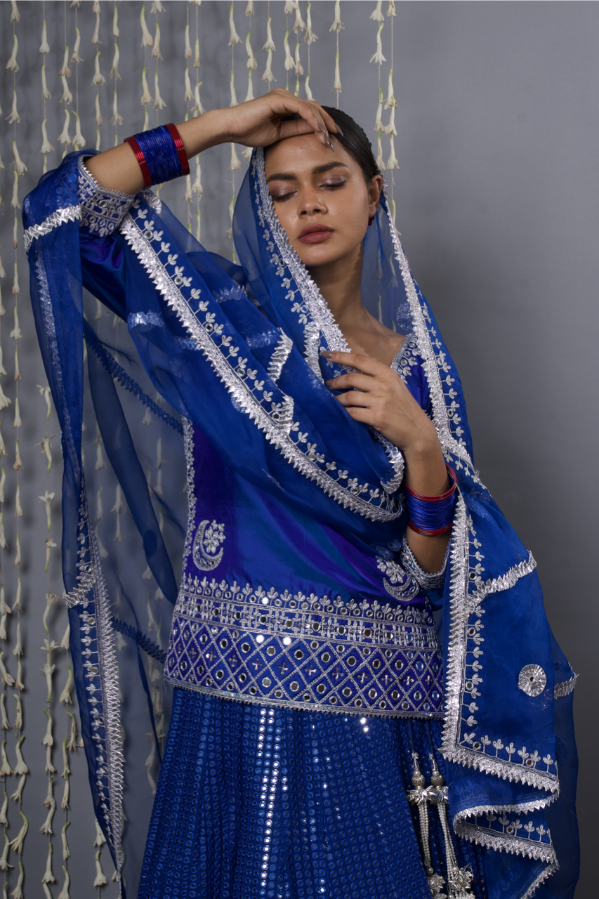 Pure Silk Blue Lehenga Set